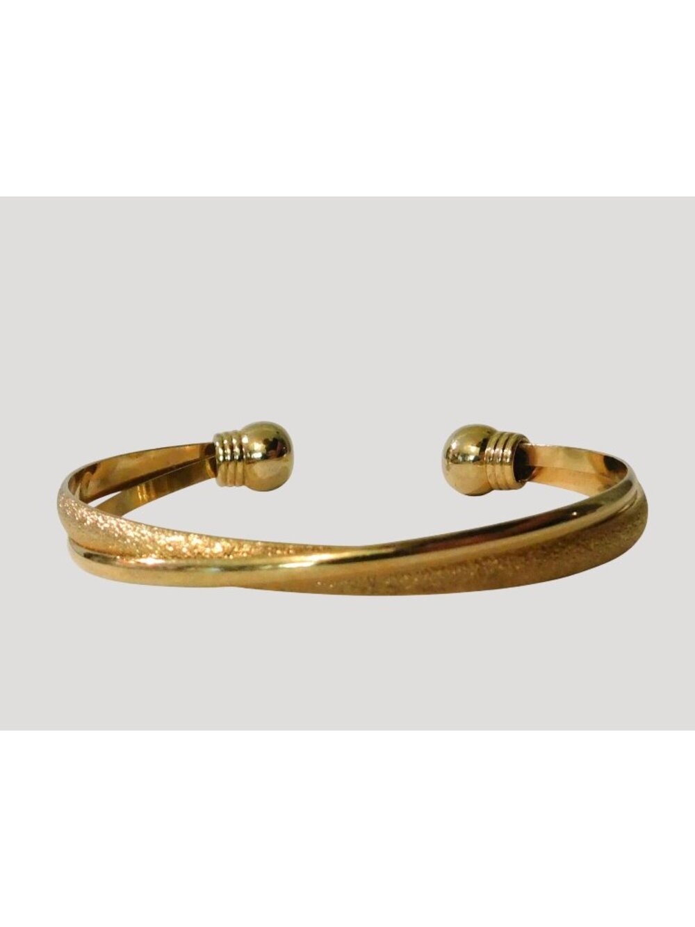 Vintage Gold Tone Open Cuff Bracelet Criss Cross Design Textured Polished 7 Inch